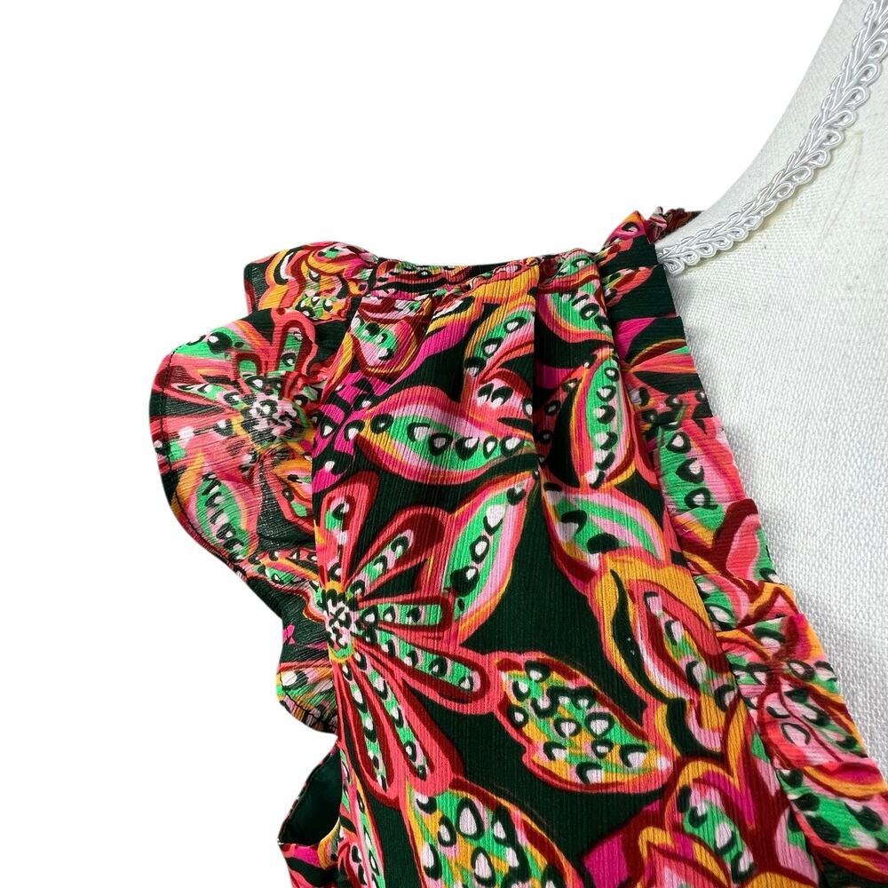 J Crew Green Orange Floral Ruffle V-neck Tiered Dress Size 4 - Picture 5 of 16